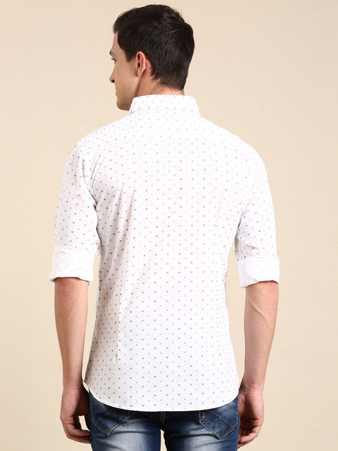 White Printed Full Sleeves Shirt